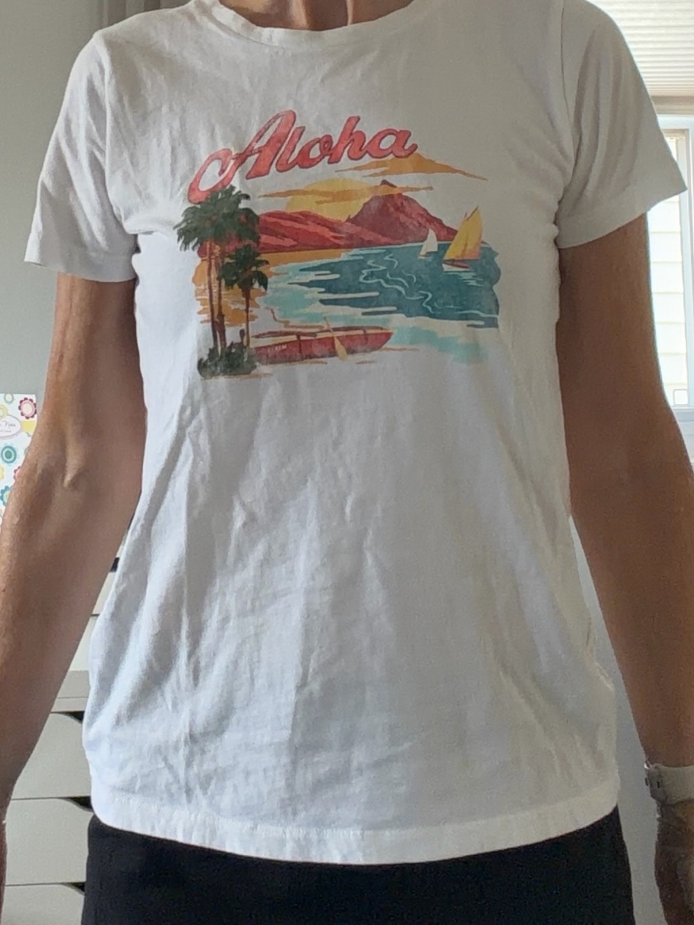 J. Crew White Aloha Graphic Short Sleeve Tee